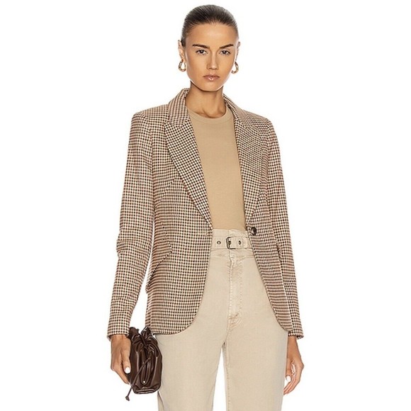 L’AGENCE Chamberlain Blazer In Tan Burgundy Houndstooth Size 4 - Picture 4 of 16